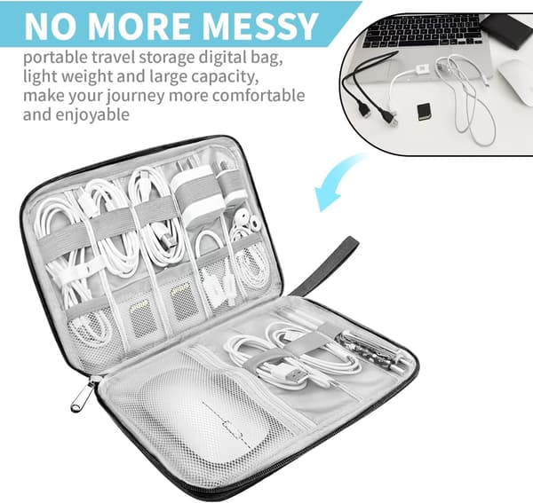 Travel Storage Bag for Electronic Devices, Electronic Accessory Bag, Travel Cable Organizer Bag, Grey