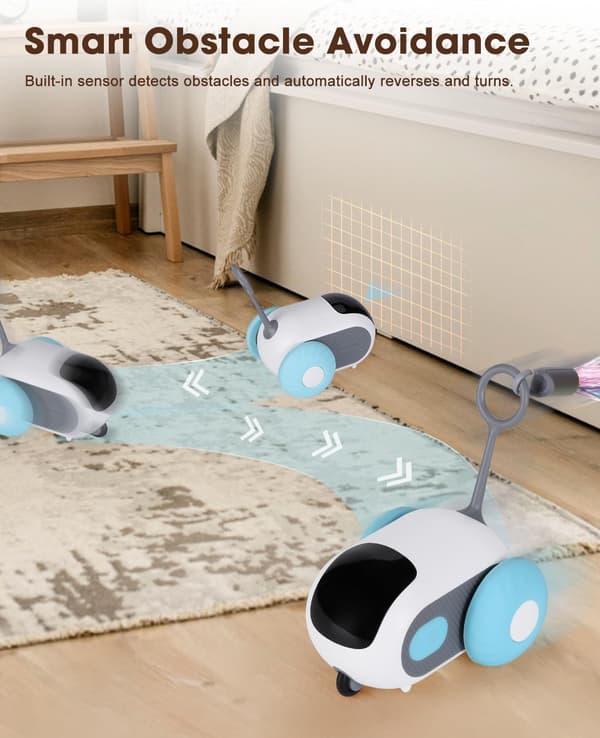 Interactive Cat Toy with Remote Control Adjustable Two Speeds USB Rechargeable Automatic Play Training for Indoor Cats Blue