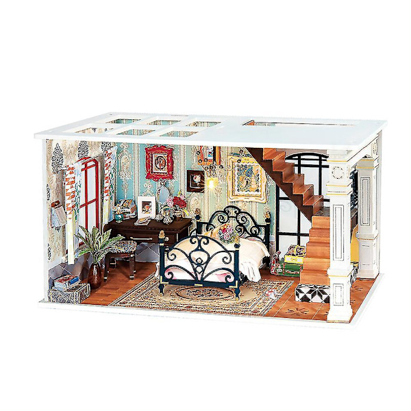 Nya DIY Söt Patio Dockhus Möblerade Barn Vuxen Miniatyr Dockhus Träkit Leksaker Dgf01DGF02 Paris Midnight