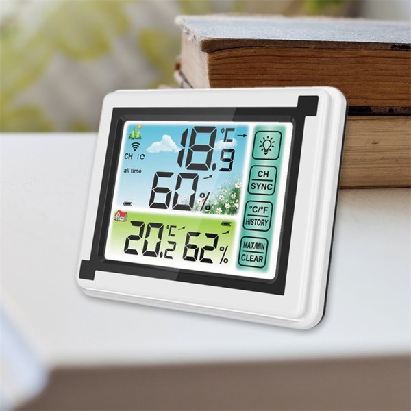 Digital Termometer Hygrometer, Termometermonitor med Fjärrsensor, Pekskärm, Registrerar Maximal och Minimal Temperatur