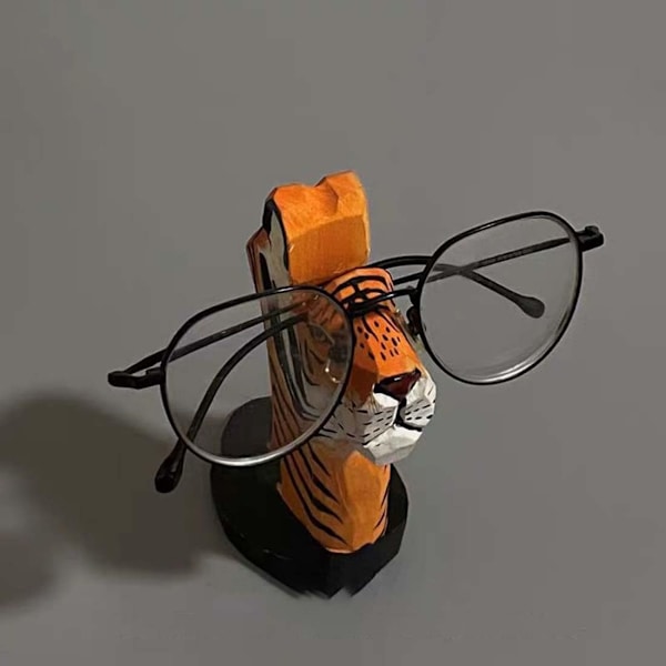 Håndlaget treutskjæring Brille Stativ Brilleholder Solbriller Display Stativ Hjemmekontor Skrivebord Dekor Gave (Tiger)