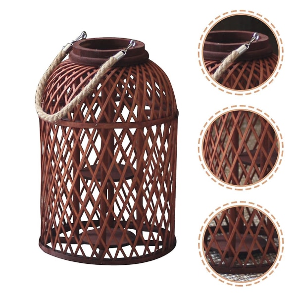 Gulvkandelaber Hengelysholder Rattan Lanterne Hengelampe Skjerm Retro Håndholdt LanterneLi Light Brown 30x22cm