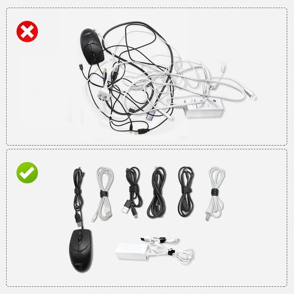 Reusable Cable Ties 25cm 40pcs Black - Self-adhesive Straps for Cable Management - Adjustable Organizer