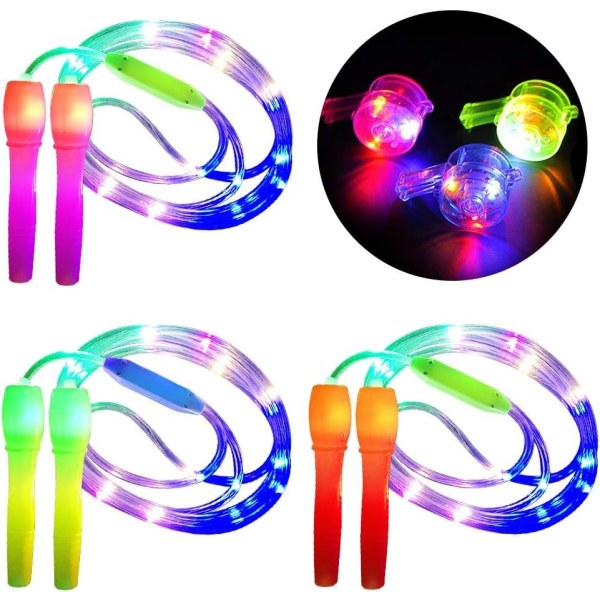 3 Pcs Glowing Skipping Rope Kids 2 in 1 Fitness Skipping Rope Luminous Toys Glow in Dark Flashing Gift for Kids Adults Party Keepi