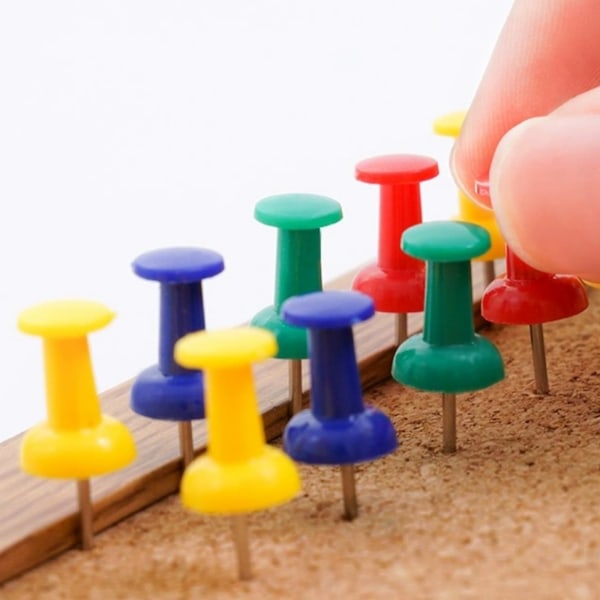 Häftstift, genomskinligt plasthuvud, blandade färger, stålspets, genomskinliga tumspikar för skola, korktavla, vägg (Färgglada-100-pack)