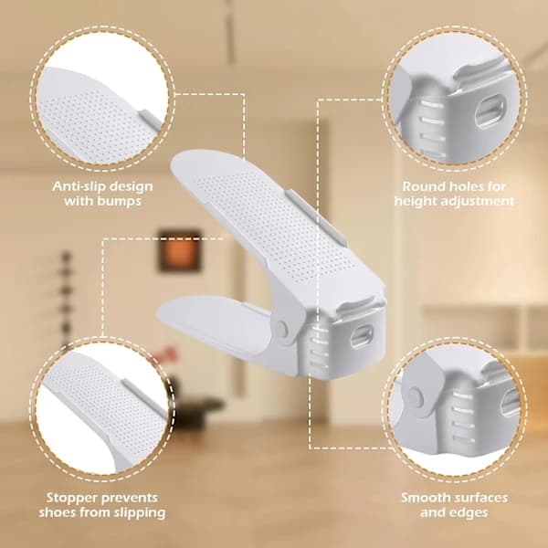 HA~10 Pieces Adjustable Shoe Holders - Space-Saving Organizer and Stacker - PP Material
