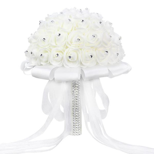 Vit Konstgjorda Blommor Bukett Strass Brud Håller Blommor Brudtärna Bukett Hand Bukett B White 20X25cm