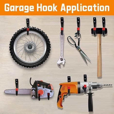 5-piece Garage Wall Hooks, Heavy Duty Screw-in J-Hooks, Wall Mount Brackets for Power Tools, Hoses, Garden, Folding Chairs, Red