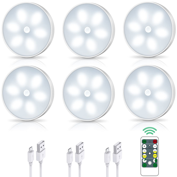 LED Skabslys med Bevægelsessensor, USB Genopladelige Batteridrevne Lys med Fjernbetjening, Dæmpbar Under-Skab/Bordbelysning