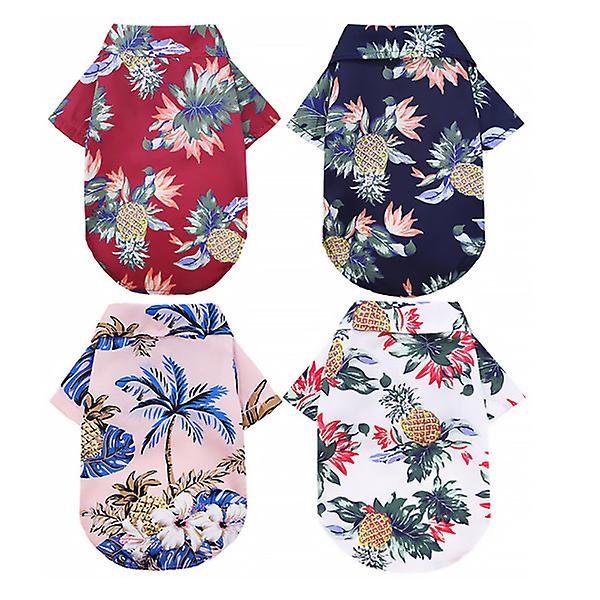 4-pack Hawaii-inspirerade Hundtröjor Sommartröjor Husdjurströja Sval Andningsbar Hundkläder S