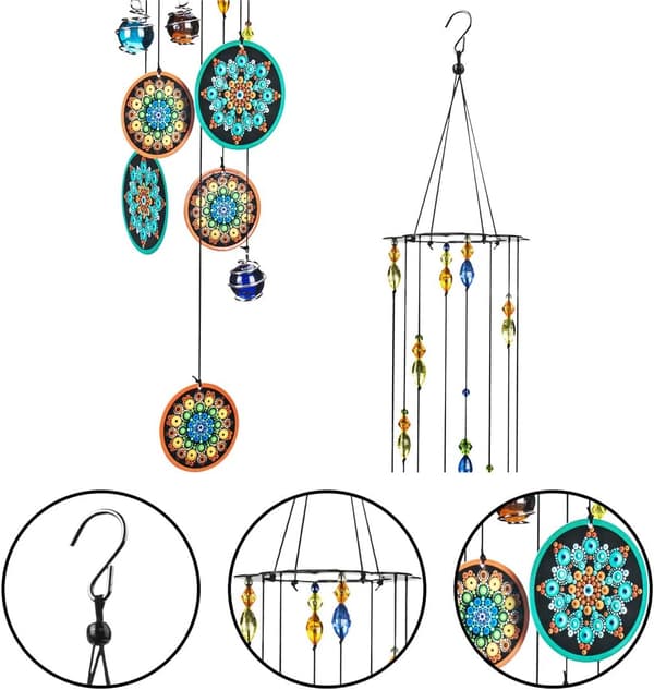 Mandala Wind Chimes Outdoor with Melodic Deep Tone, Chakra Crystal