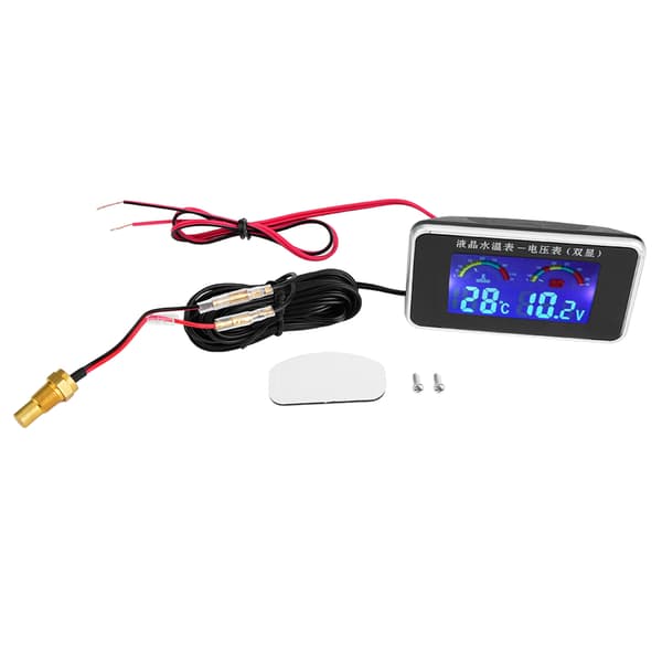 2 stk 12V/24V/36V Bil LCD-skærm Voltmeter 10mm Vandtemperatursensor