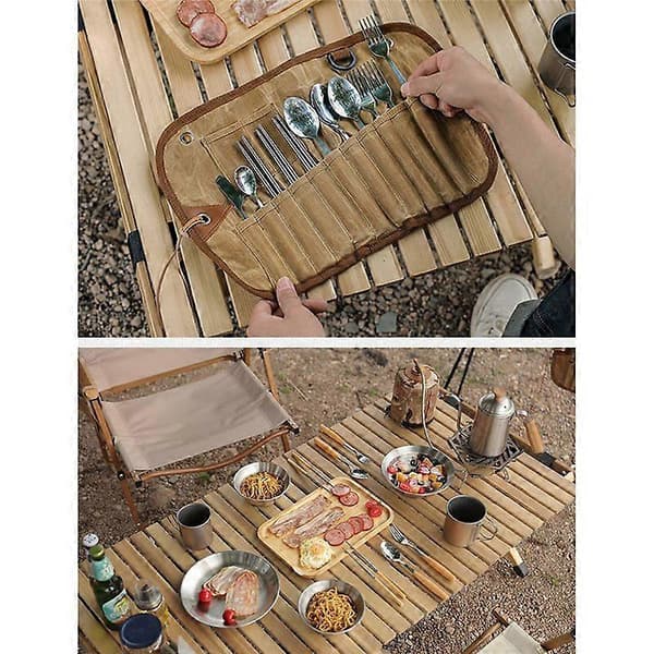 Camping Cutlery Set Outdoor Tableware Storage Bag for Grilling
