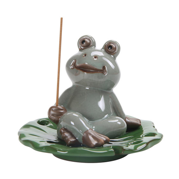 Frø på Lotusblad Røgelseholder - Keramisk Røgelsespindebrænder med Askebakke - Porcelæns Lotusblad til Smykkeopbevaring og Figur