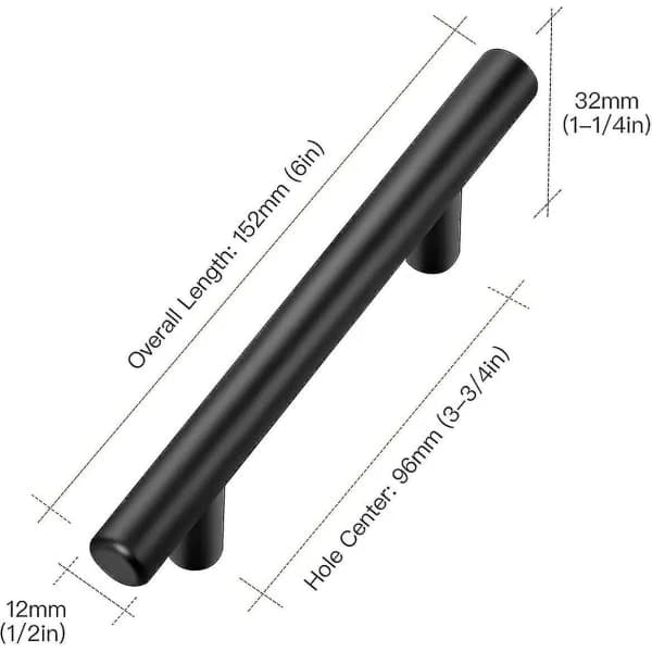 HA 10-pack Black Kitchen Handles Cabinet Pulls 96mm Hole Center Stainless Steel