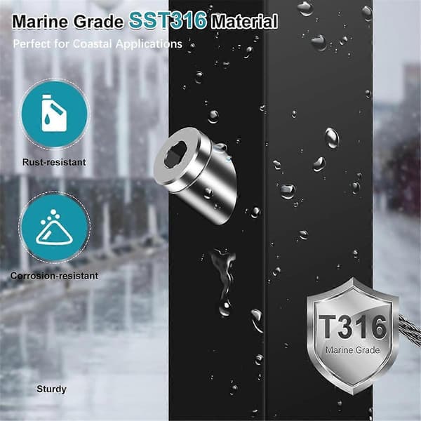 Invisible Cable Railing Kit, T316 Stainless Steel 20-Pack Terminal and 20-Pack Beveled Angle Washers