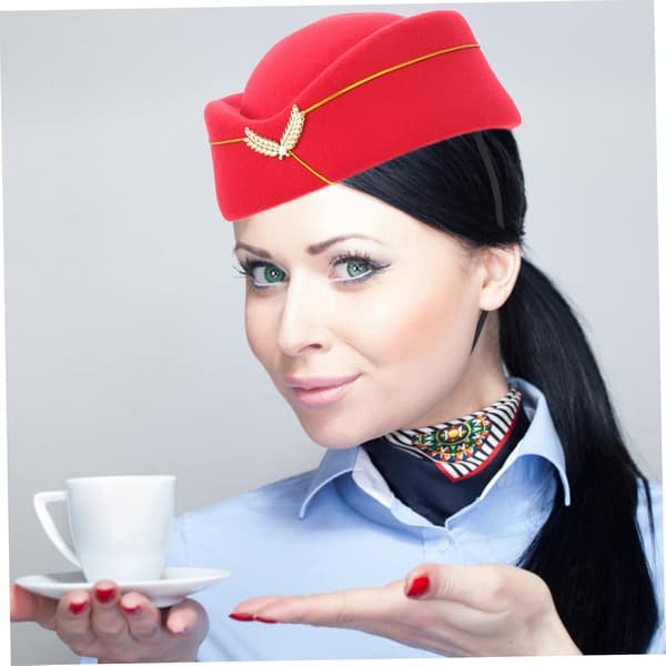 Flyvertinnehatt Cosplay Uniform Hatt Dekorativ Pillbox Rød Beret for Kvinner Kostyme Performance Tilbehør