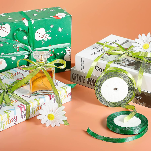 Julegrønt bånd, 10 mm dobbeltsidig polyesterbånd Stoff tykt armygrønt satengbånd for gaveinnpakning, ballonger, syprosjekt