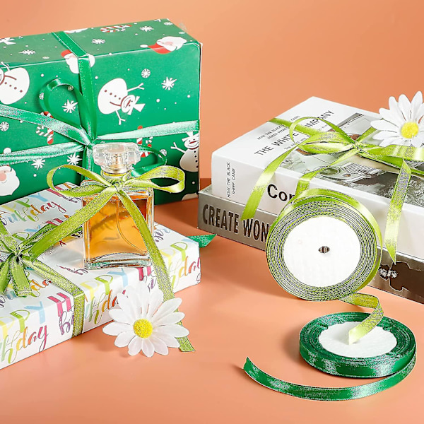 Julklappsbandslinga i Grön, 10mm Dubbelsidig Polyesterbandslinga Tjock Armég Grön Satinbandslinga för Presentinslagning, Ballonger, DIY-Sömnadsprojekt