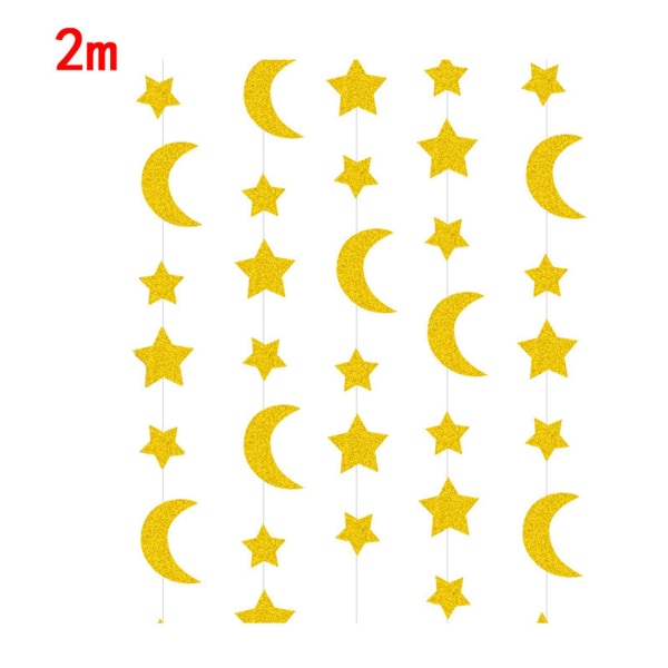 2mMubarak Papirgirland 2m/4m Trækflag Banner Guld Sekvens Måne Stjerne Fest Fødselsdag Bryllup Dekoration Forbrugsvarer 2m