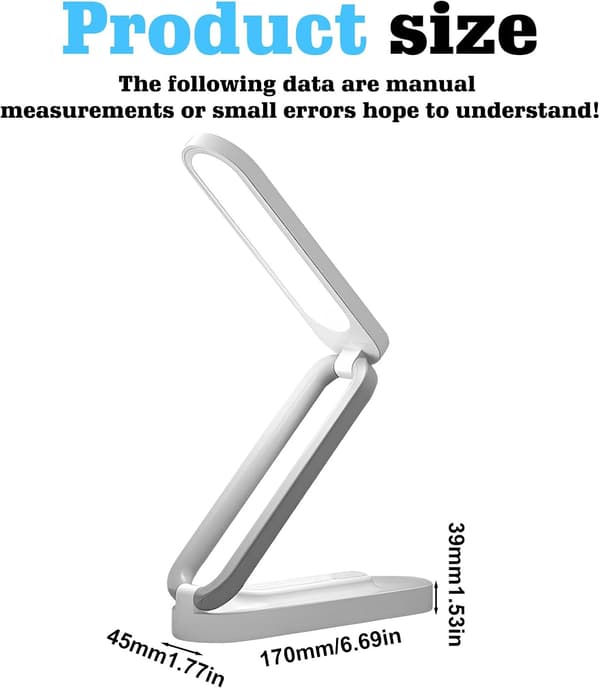 Foldable Cordless LED Desk Lamp - Dimmable Table Lamp with 3 Brightness Levels - USB Rechargeable
