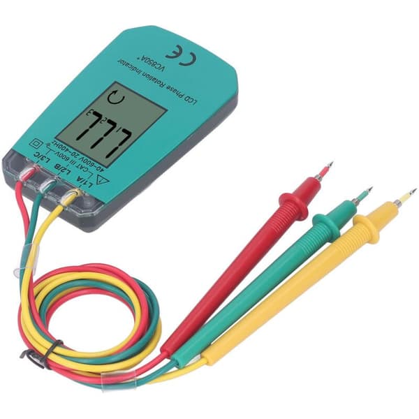 Three-phase Sequence Tester with LCD Screen, Phase Rotation Detector, 40 to 600 V for Testing
