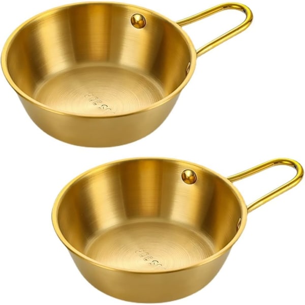 2 stk 304 rustfrit stål koreanske traditionelle skåle runde risskåle vinkop med håndtag, (lille: 6,5 oz, 3,9 tommer, guld)