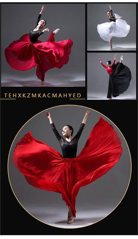 720 Silkeaktig Tynn Chiffong Elastisk Midje Lang Dansekjole for Magdans Hvit Hvit 95cm White 95cm