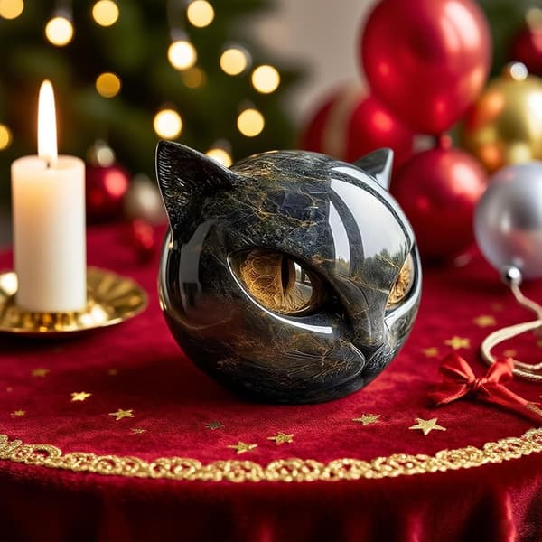 Elegant Sort Kattefigur - Harpiksstenfigur til Boligindretning-FM-