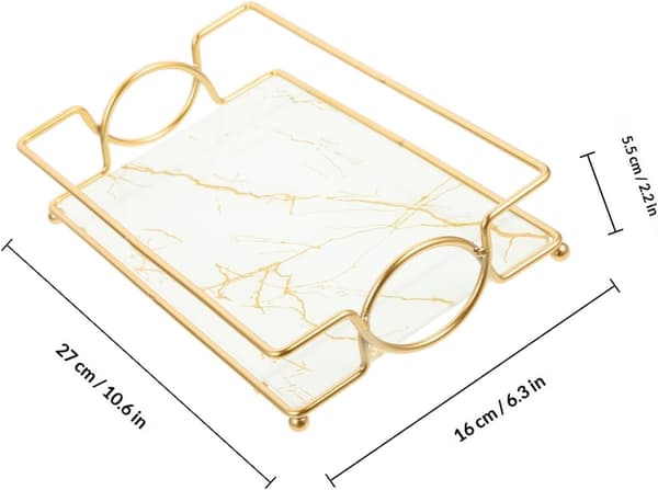 Bathroom Storage Makeup Organizer White Iron Glass Tray