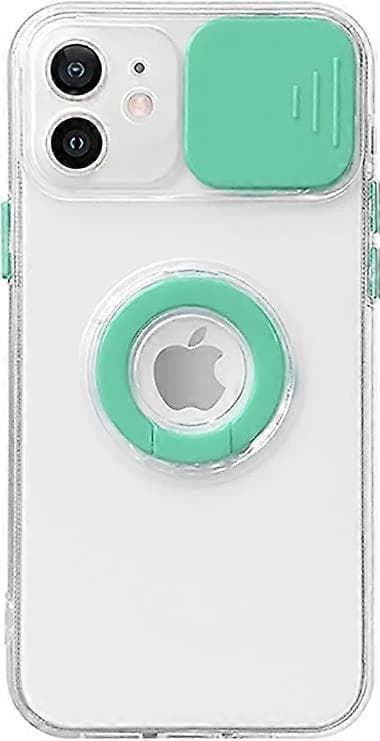 Candy-Colored Ring Holder Slide Lens Camera Protection Transparent Soft iPhone Case (mint, iPhone 12 Pro)