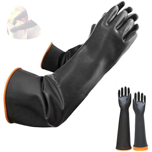Kemikalieresistente Latexhandsker Industrisikkerhed Lange Gummi Beskyttelseshandsker, Heavy Duty Sorte Handsker, 1 Par