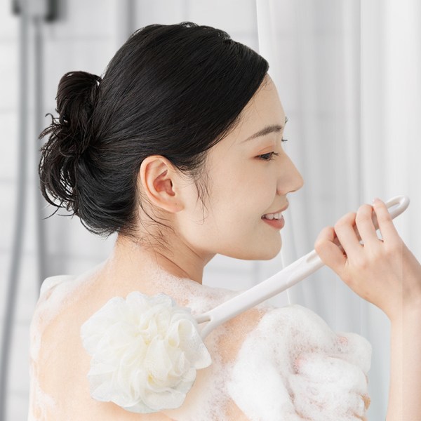 Dusjkroppsbørstepakke Langt håndtak Dusjryggskrubber Eksfolieringssvamp på pinne Baderomsnett dusjbørste for kvinner Menn