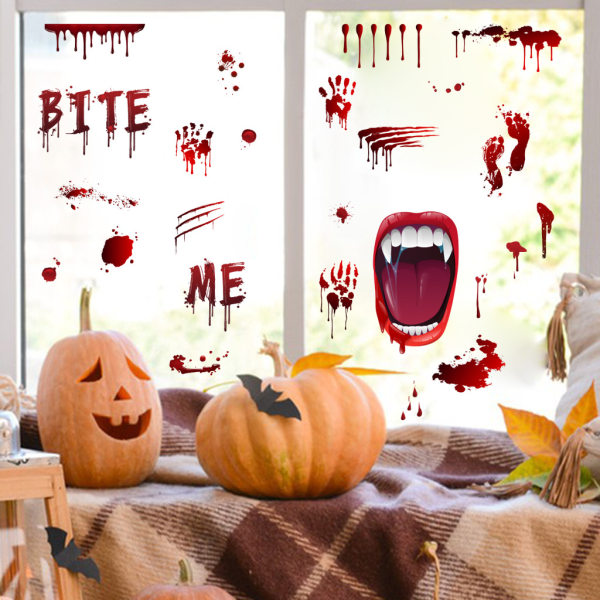 Halloween-koristeet tarrakoristeet, veriset kädenjäljen jalanjälkitarrat, halloween-vampyyri-zombibileiden koristeet