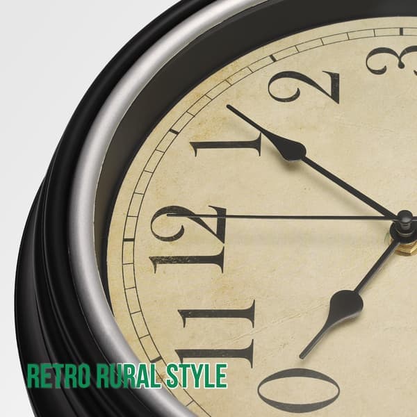 Retro Wall Clock 30cm Silent Old-fashioned Rustic Round Decorative Clock Black Battery Operated Classic Wall Clock for Home/Hotel/Kitchen