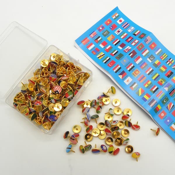 Map Tacks with National Flags, Thumb Grips, Country Map, Map Pins for Bulletin Board, Map, Office [Ho]
