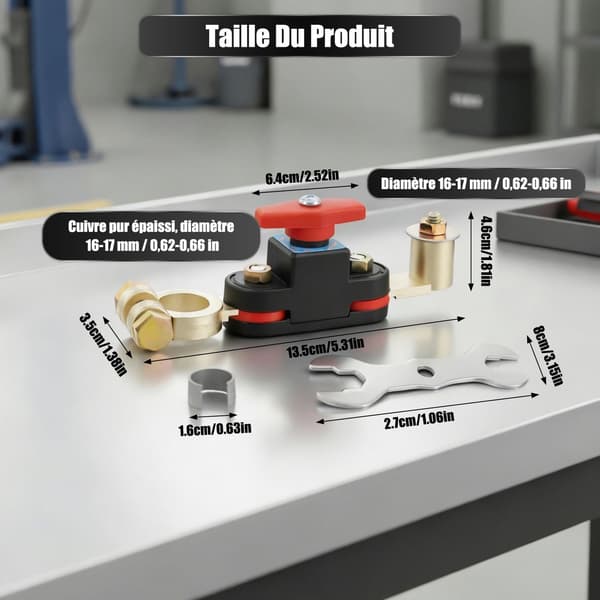 Car Battery Disconnect Switch, 12V/24V | Pure Copper Material, 180° Adjustable Rotary Switch