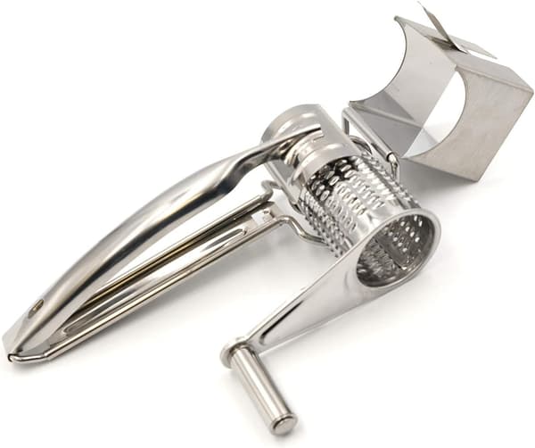Manual cheese grater with sharp blades and ergonomic handle for perfect grating results - Easy to use and clean silver