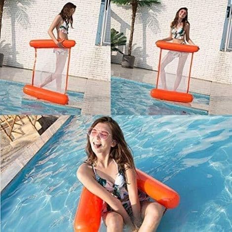 Inflatable pool bed. Ultra-comfortable water hammock with mesh. Floating armchair (orange).