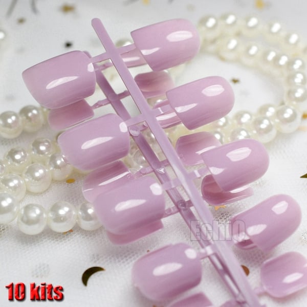 240 stk. Candy Negle Design Sæt Tips Lys Lilla Nem DIY Rund Kort Fuld Indpakket Akryl Falske Negle til Finger Patch Manicure