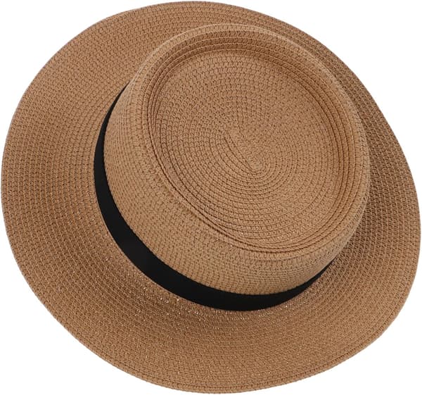 Bredskygget stråsolhat til kvinder, foldbar sommerstrandhat i khaki sort
