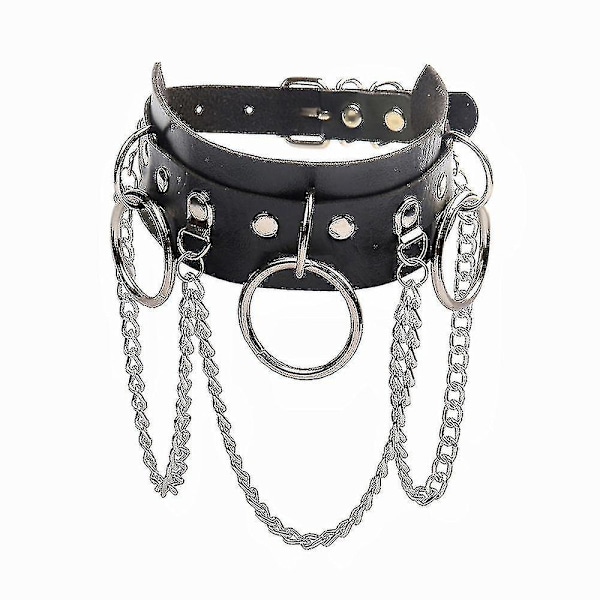 Dame Lær Choker Halskjede O Ring Halsbånd Gotisk Punk Cosplay 1 stk Svart