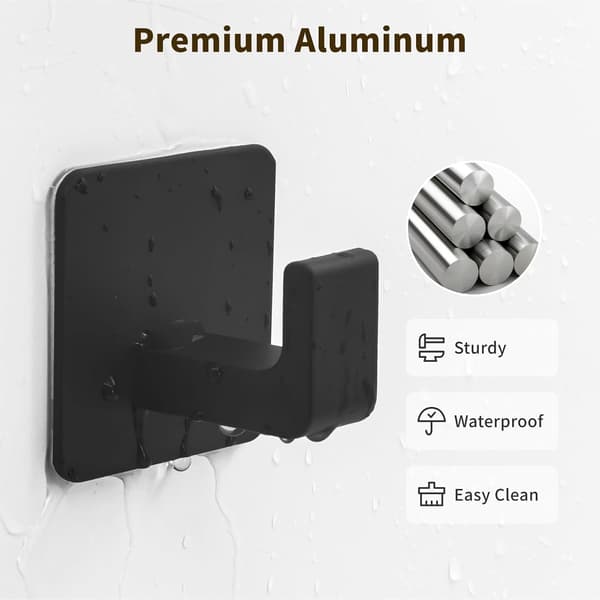 Self-Adhesive Towel Hooks 4-pack - Square Wall Hooks for Towels Jackets Kitchen Bathroom - Modern Black Design