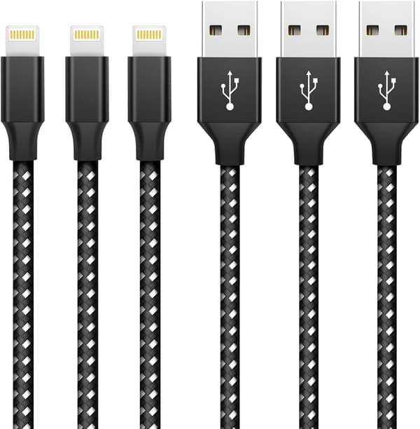 iPhone-latauskaapeli 3 kpl 1 m nailonpunottu pikalataus ja synkronointi iPhone-johto musta
