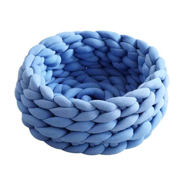 Bomuldsstrikket Dyrebed Kurv Varmt Vævet Kattenest Hyggelig Cuddler til Hunde Katte-30cm Kæledyr Håndlavet Varmt Chunky Kintted Katteuld