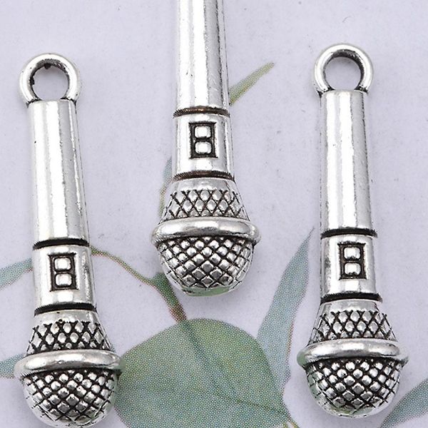 10 st Mini Mikrofonmodeller Miniatyr Legering Mikrofoner Leksaker Dockhus DekorationSilver2.5X0.7CM