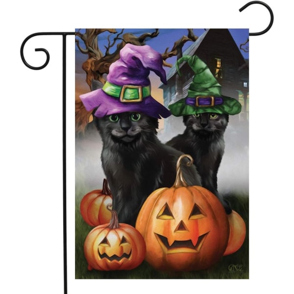 12,5" x 18" Pelottavat kissanpennut Halloween Garden Flag Noitahattu Halloween Pumpkin Witch Garden Flag