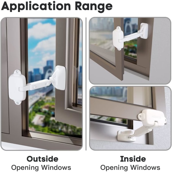 Barnevennlig vindusbegrenser for babysikkerhetsvinduer, vindussikkerhetslåser for småbarn og kjæledyr (hvit)