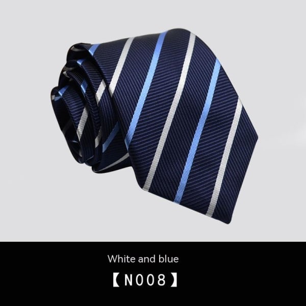 Affärskläder, 8 cm slips, handslips för män, professionell vit blå rand, N008, ett stycke