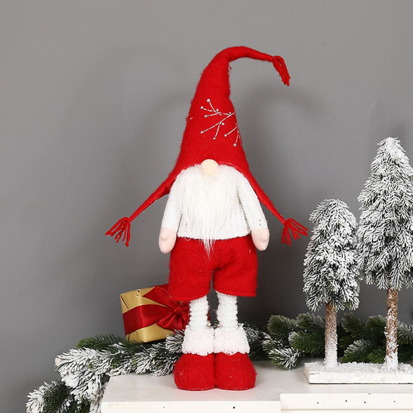 Julenisse feriedekorasjon 20 tommer uttrekkbar håndlaget skandinavisk Tomte plysj dukke alv Hjemdekor bordplate nissestatue Hvit